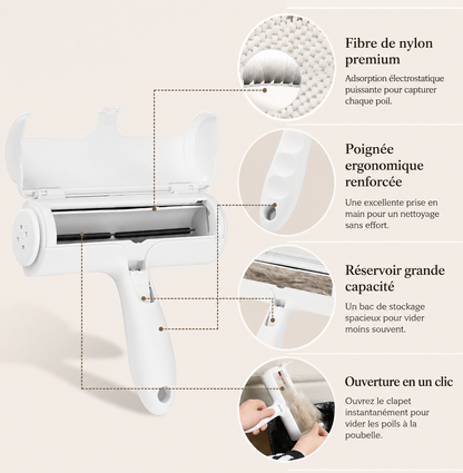 Rouleau anti-poils réutilisable Nivalyo – fibre de nylon, poignée ergonomique et réservoir grande capacité